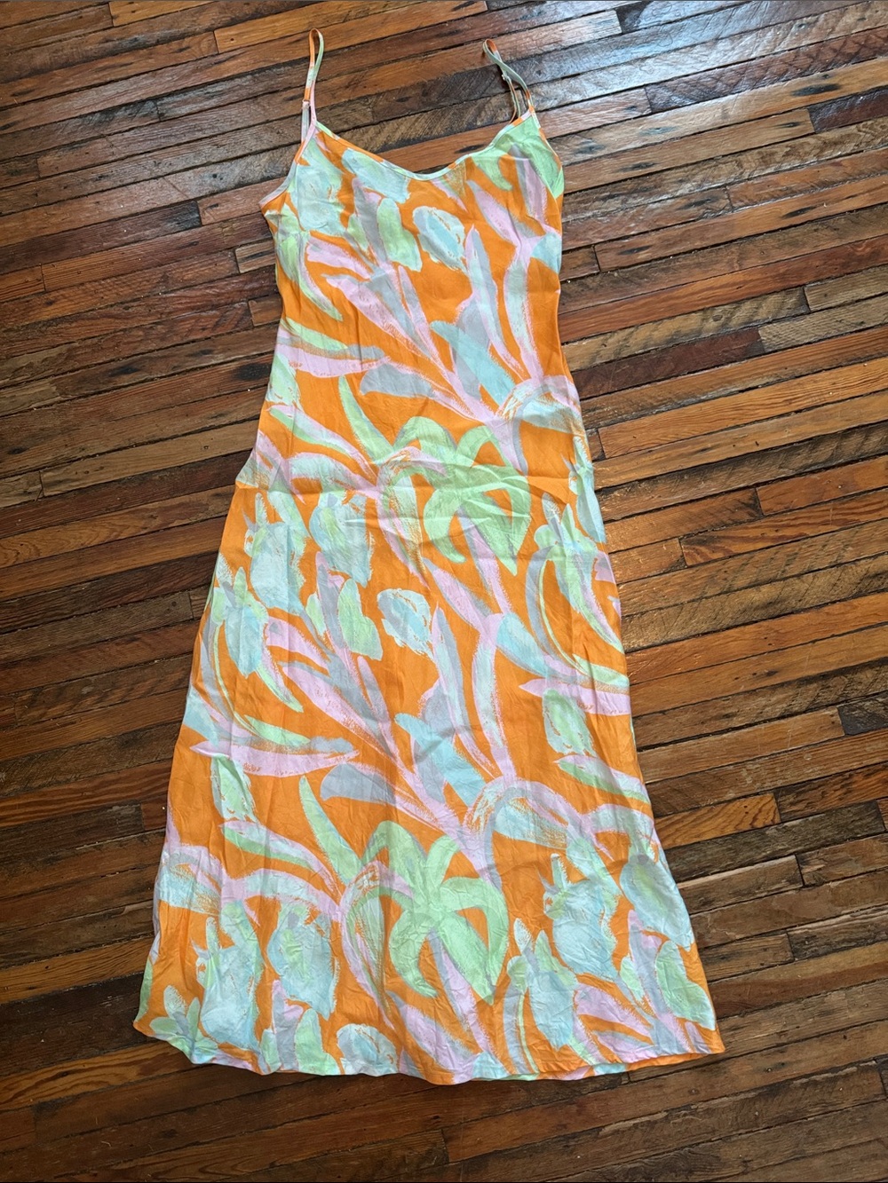 Untitled in Motion Women’s Orange Tropical Print Slip Dress